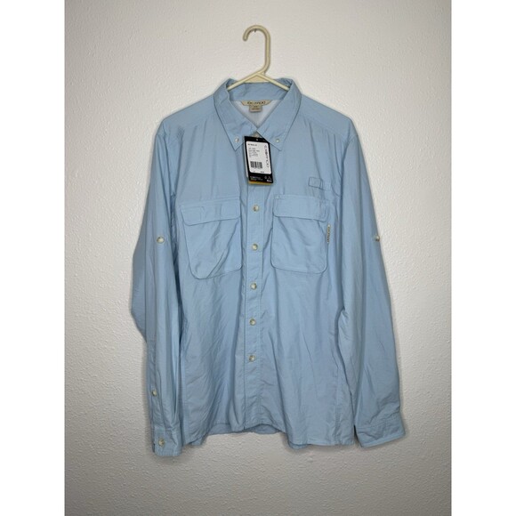 NWT EXOFFICIO Air Strip LS Vented Shirt Sz M Blue UPF 30 Quick Dry Lite Weight - Picture 1 of 16